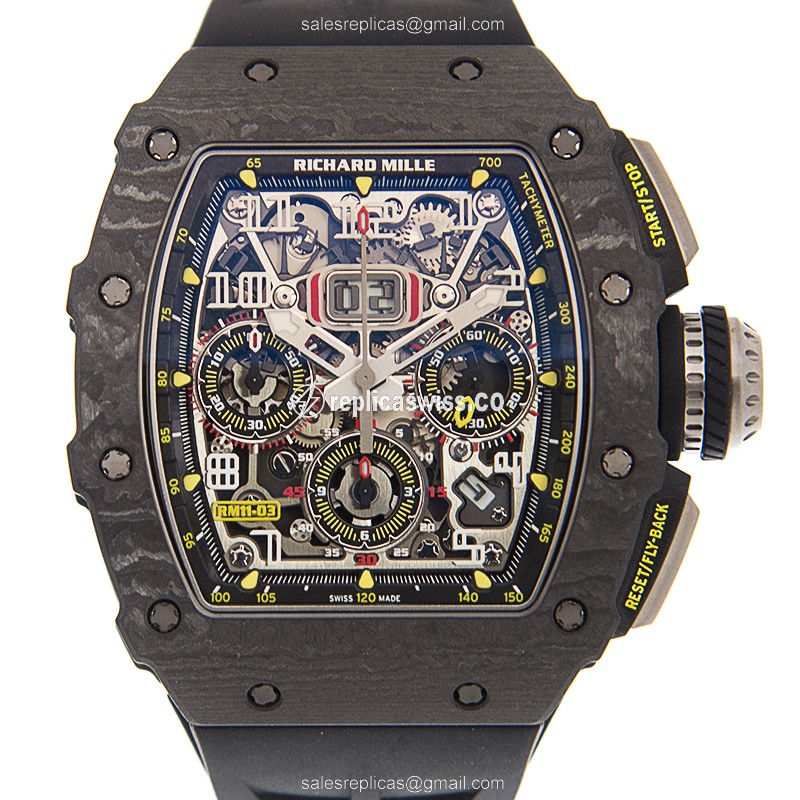 Richard Mille RM11-03 CA - Automatic Titanium Case - Silver Dial - Black Rubber Strap - Luxury Richard Mille Watch
